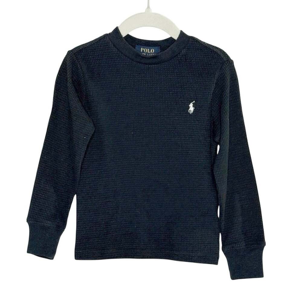 Polo Ralph Lauren Boys 2T NEW Black Crewneck Long Sleeve Tee Waffle Thermal